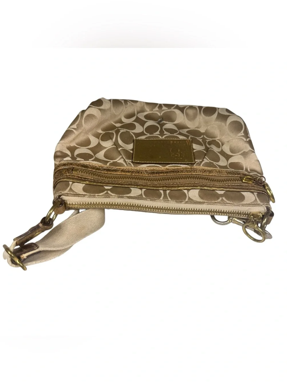 Coach Poppy Signature Monogram Crossbody Shoulder Bag Beige